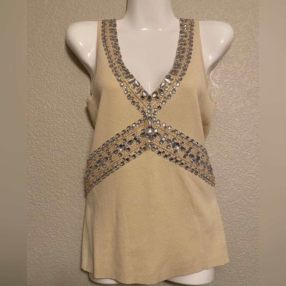 V Neck Tank With Faux Jewels